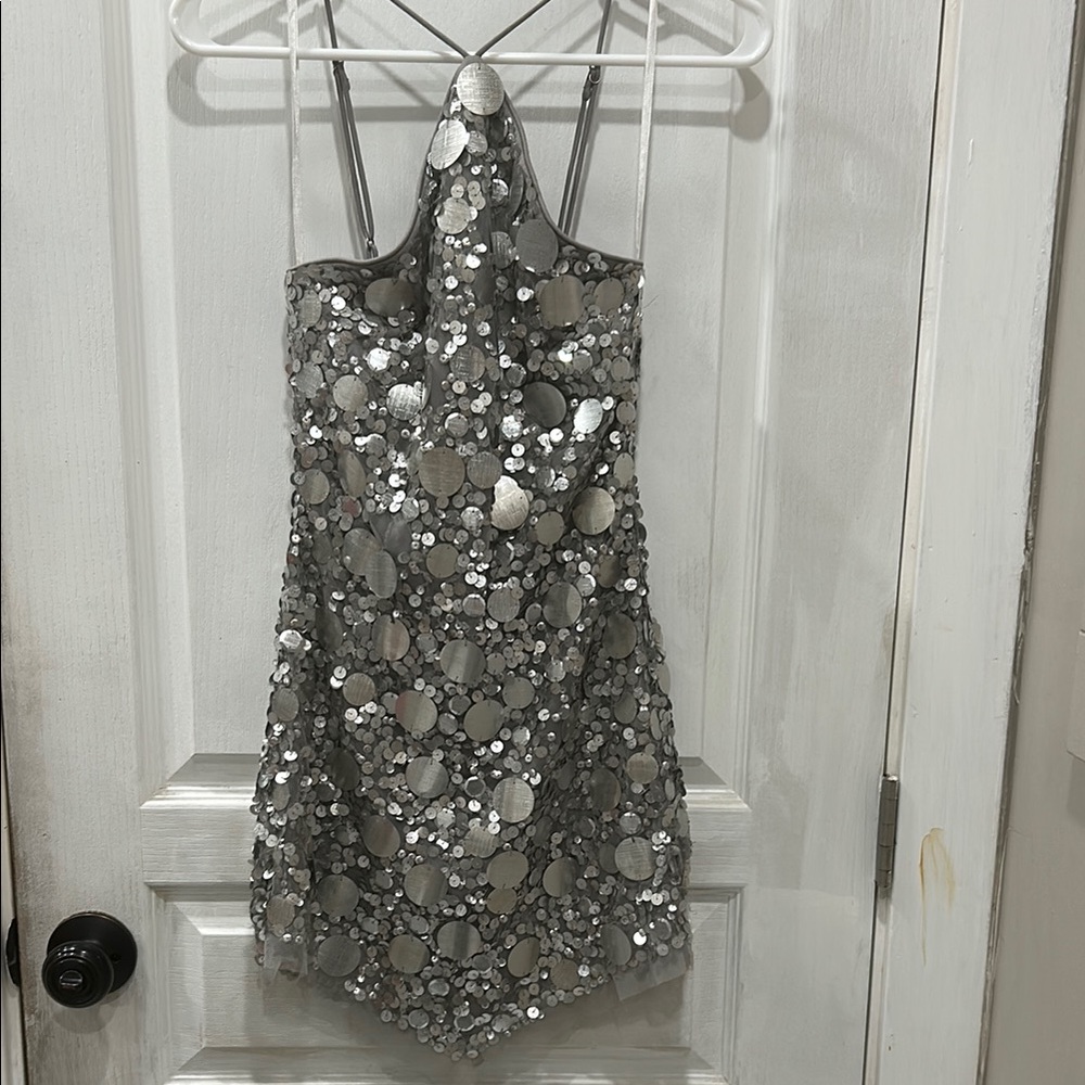 Silver Sequin Halter Dress